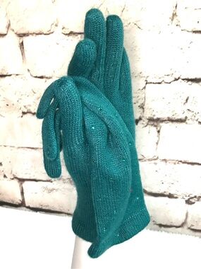 NWT Embellished TEAL Knit Gloves One size 1 Pair NEW WITH TAGS